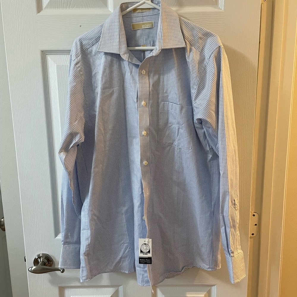 NWT Michael Kors blue grid pattern button down shirt